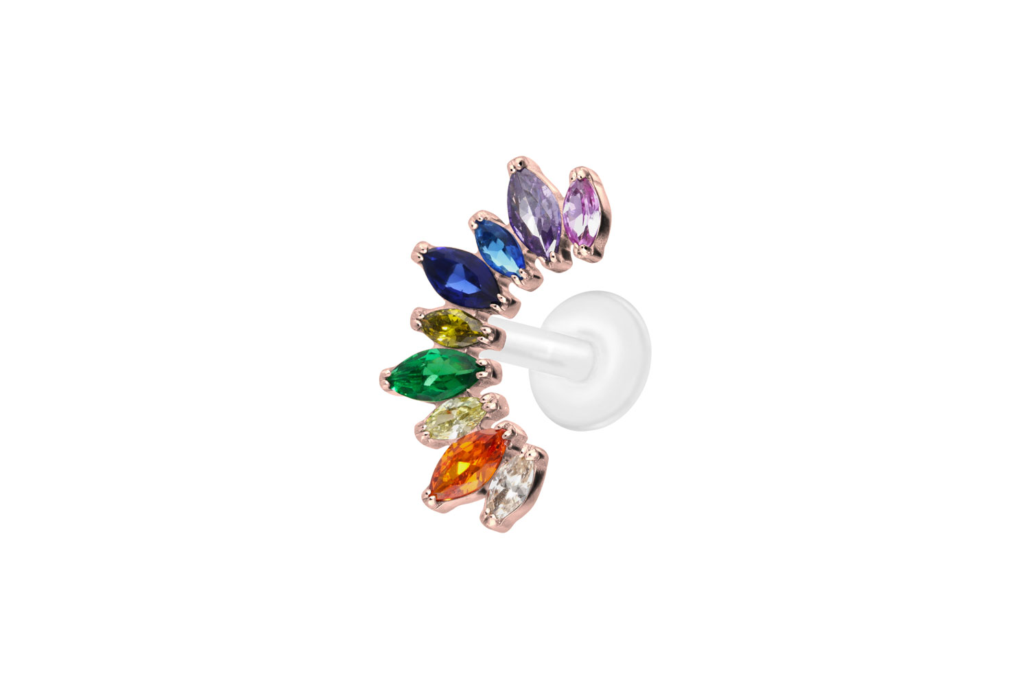 PTFE Labret Piercing mit Innengewinde + Titan-Aufsatz BUNTER KRISTALLBOGEN